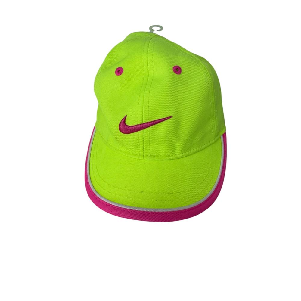 Nike Hat Ball Cap Youth Kids Size 4-6X Neon Yellow Pink Swoosh Logo Just Do It‎